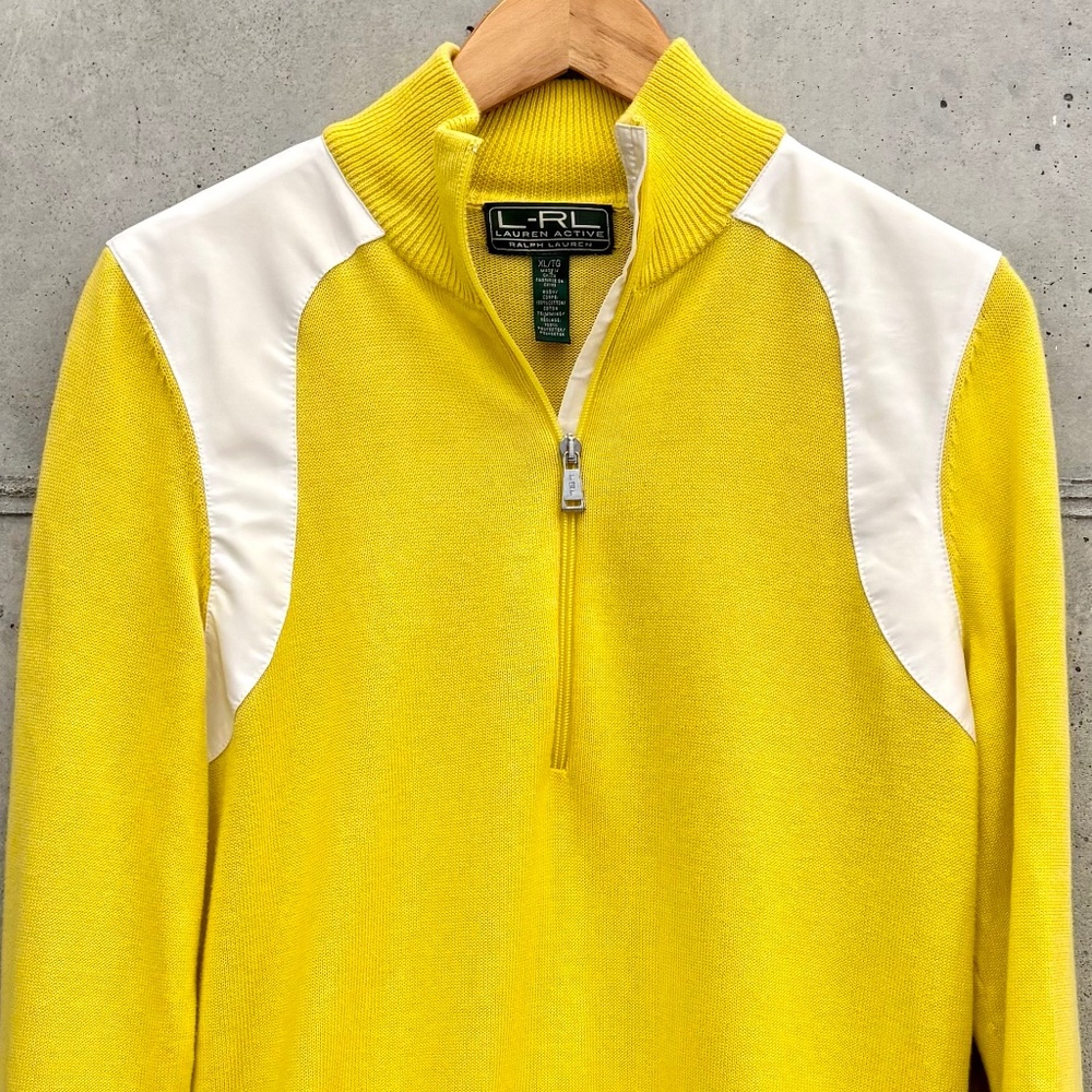VINTAGE 90's Ralph Lauren, LRL, 1/4 Zip Sweater, Yellow & White Size XL